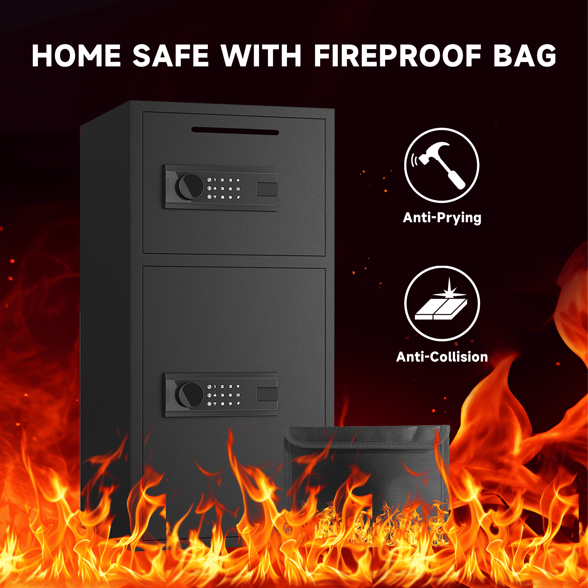 Opentiny 6.0 Cuft Large Digital Lock Home Safe Fireproof Waterproof, Anti-Theft Money Safe Box with Deposit Slot & Dual Alarm System, Backlit Keypad Security Document Safe for Home Business Office
