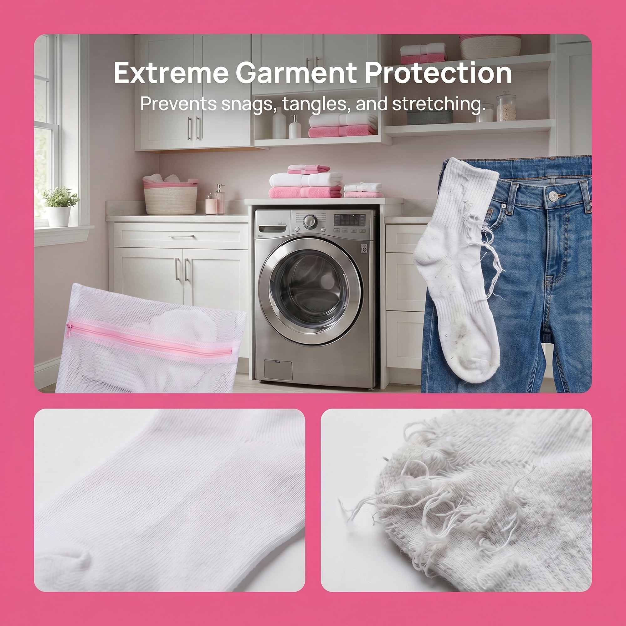 Unique Bargains 3Pcs Durable Mesh Zipper Closure Laundry Bag White 9.1" x 11.8"
