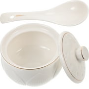 1 Set Steaming Bowl Household Ceramic Soup Serving Bowl Tureen with Spoon