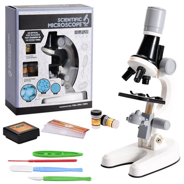 JUNWELL Microscope for Kids Beginners 100X 400x 2000X Magnification Kids Science Toys Microscope Kit with Microscope Slides LED Light and Box Education Scientific Toys for Child
