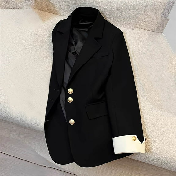 Delliss Women's Lapel Slim Fit Blazers Long Sleeve Trendy Button Coat Comfy Simple Top