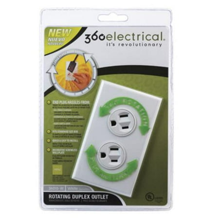- 360 Electrical 36010-W Rotating Duplex Outlet, White, 15 Amp