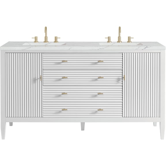 James Martin Vanities 485-V60D-BW-FENC Myrrin 60" Free Standing Double Basin Poplar Wood