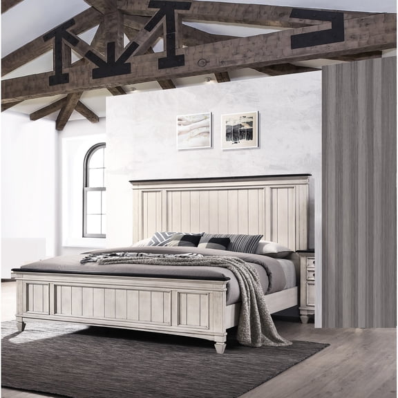 Contemporary Rustic Queen Panel Bed, Solid Wood, Construction Cottage Style Bedroom Two-tone, Furniture