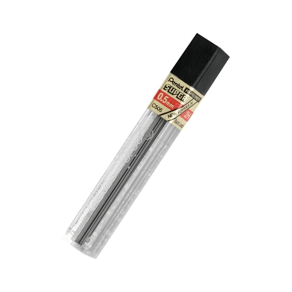 Pentel Super Hi Polymer 2B Lead Refill, Fine Point, 0.5 mm, 12 Count