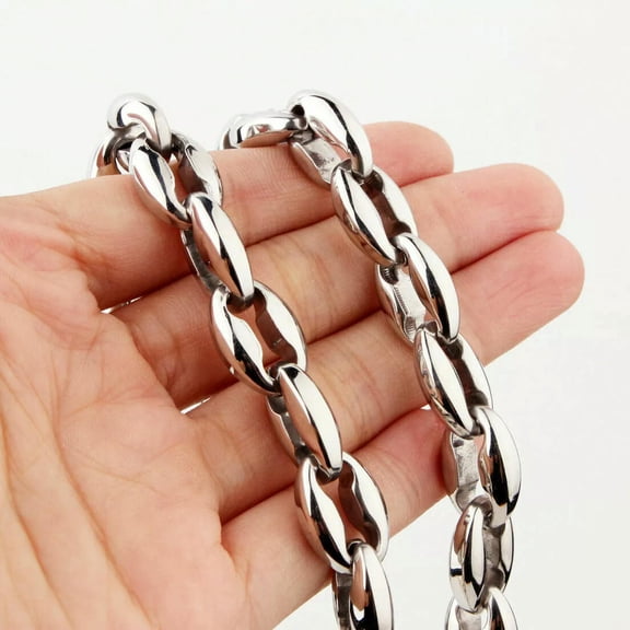Huge Heavy Stainless Steel Silver Coffee Beans Chain Men Women Necklace 22"*12mm