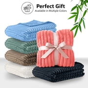 Lux Decor Striped Cozy Throw Blanket, Ultra Soft Lightweight Warm Fleece Blanket for Couch, Bed & Travel, All Season Comfort, Off White
