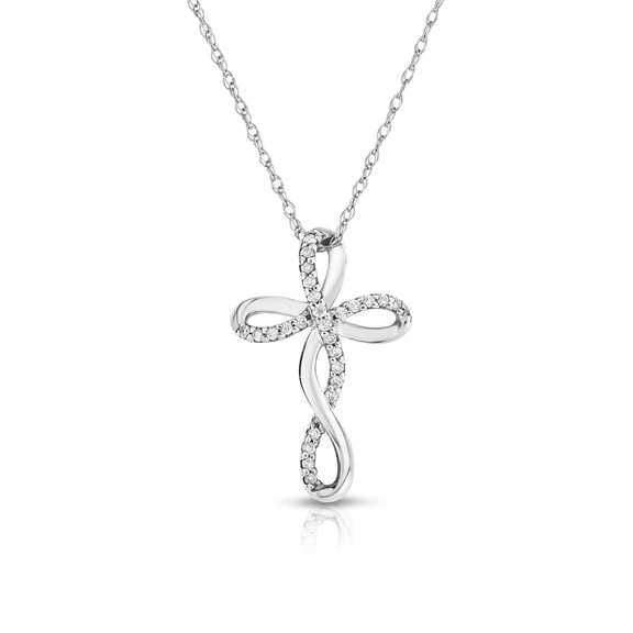 Diamaison 1/12 Cttw Natural White Diamond Cross Pendant for Adult in 10Kw Gold