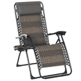 thumbnail image 1 of Wicker Folding Lounge Chair with Adjustable Backrest, Rattan Recliner Chair with Headrest & Side Table Tray, Grey, 1 of 7