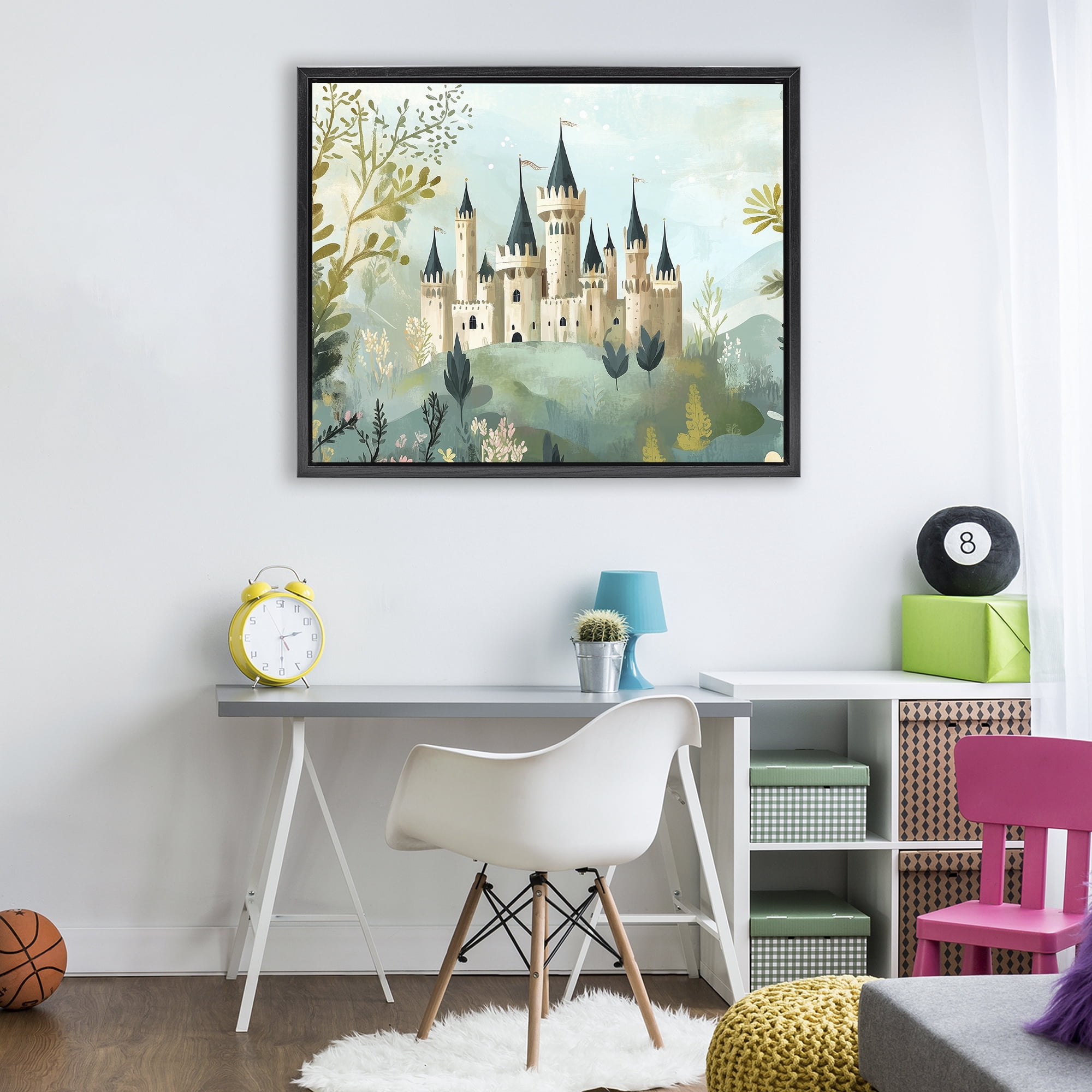 Stupell Industries Princess' Castle View Black Framed Floater Canvas Wall Art, design by Christine Simpson Art