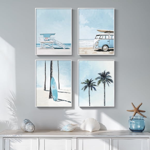 Lienzo para decoración mural Cuspin Coastal Beach, 4 piezas, 28 x 36 cm
