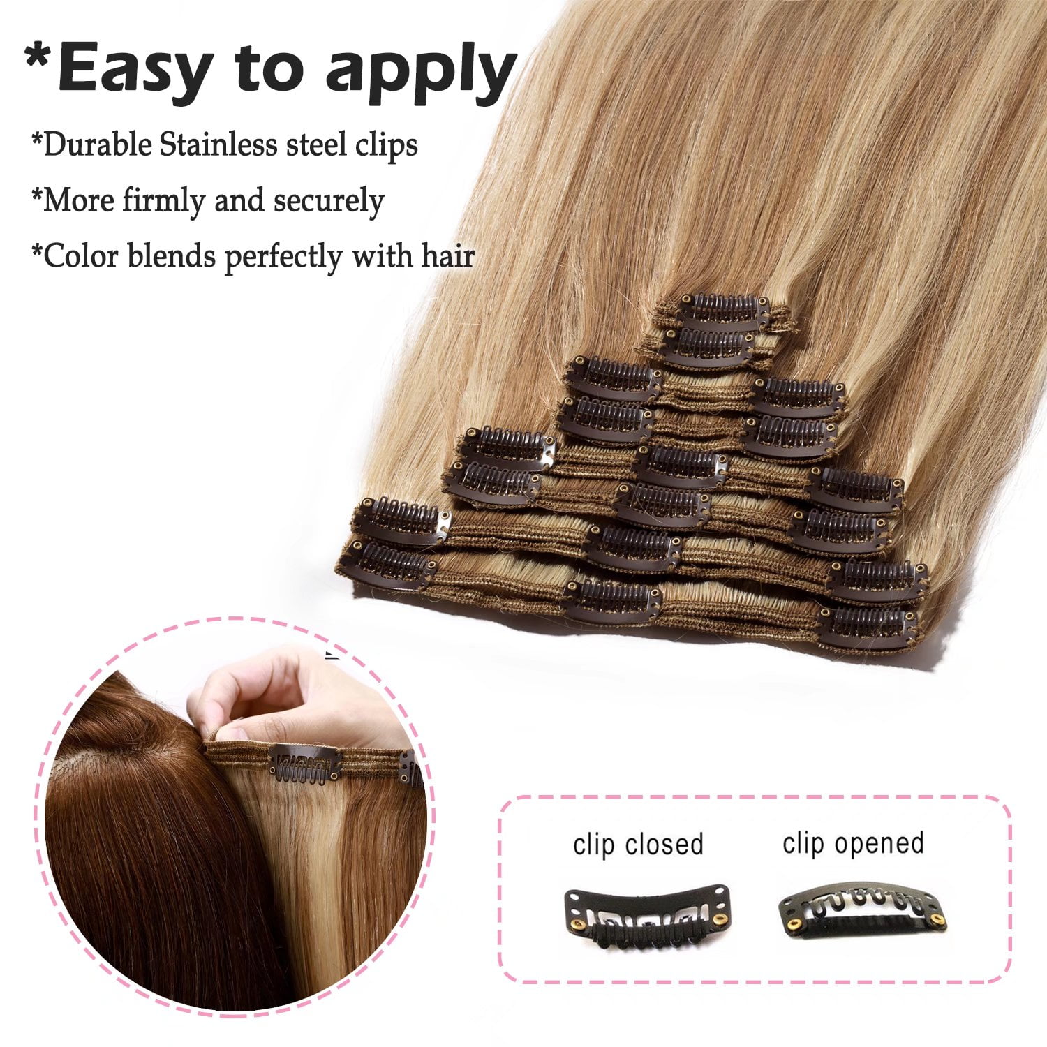 Benehair Premium Thick Full Head Clip In Human Hair Extensions Double Weft 100% Real Remy Hair Women Highlight Blonde Soft