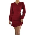 thumbnail image 1 of Gupgi Robe Tricotée à Manches Longues pour Femmes, Couleur Unie, Décontractée, Ourlet à Volants, Froncée, Mini Robes, 1 of 7