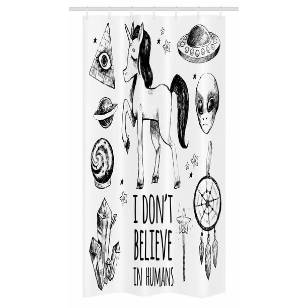 Unicorn Stall Shower Curtain Mysticism Occult Featured Set With Pyramids Aliens Dream Catcher Grunge Print Artwork Fabric Bathroom Set With Hooks 36w X 72l Inches Long Black By Ambesonne Walmart Com Walmart Com