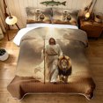 thumbnail image 2 of Manfei Western Lion Quilt King, Vintage Bible Theme King Coverlet Set, Brown, Gray Reversible, 3pcs, 1 Bedspread and 2 Pillowcases, 2 of 7