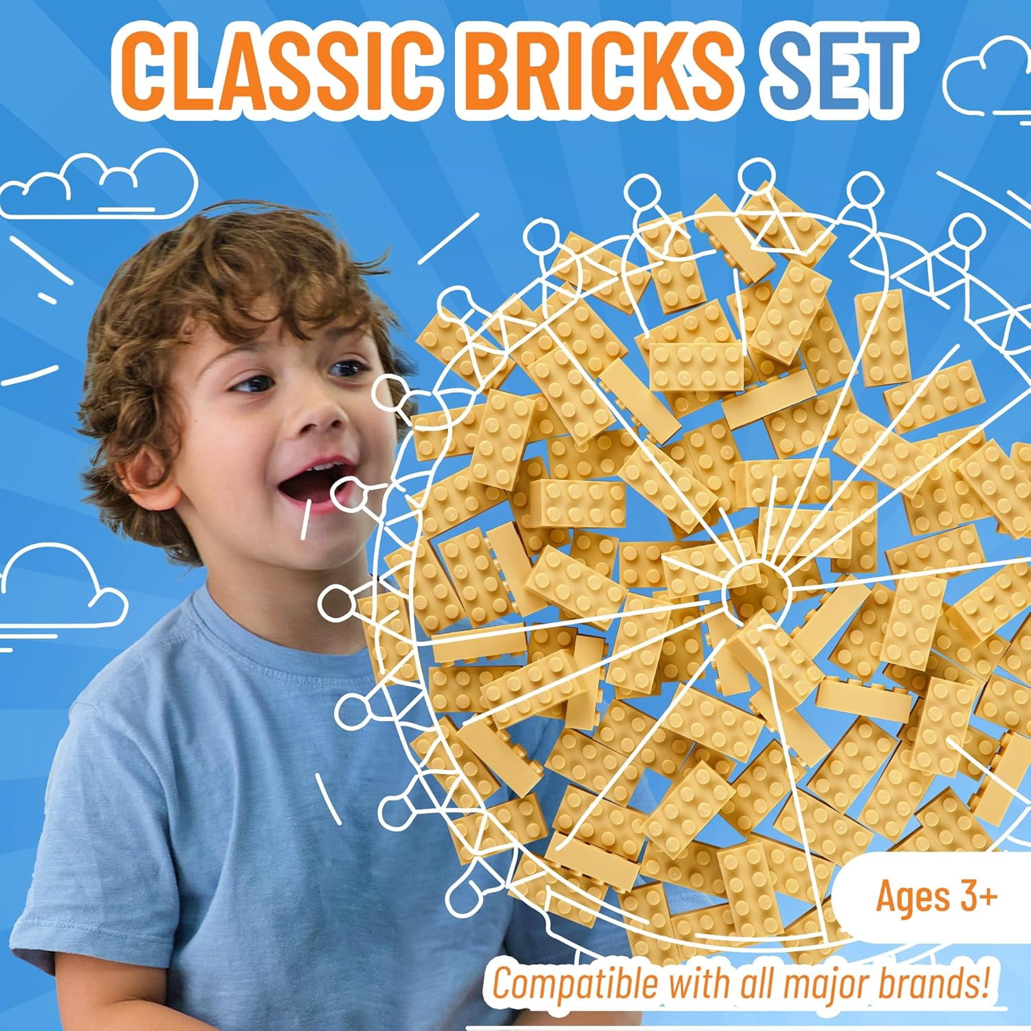 Classic Bricks Starter Kit, Sand, 96 Pieces, 2x4 Studs, Building Creative Play Set for Ages 3 and Up, 100% Compatible with All Major Brick Brands