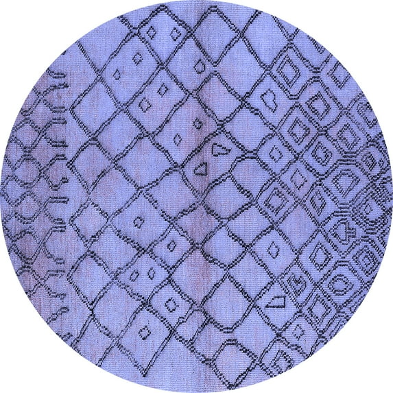 Ahgly Company Machine Washable Indoor Round Oriental Blue Industrial Area Rugs, 8' Round