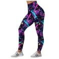 thumbnail image 6 of GEWSEY Women's 80s Leggings Neon Artistic Splash Printed Buttery Soft Stretchy Pants (Hot Pink, XL), 6 of 6