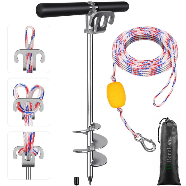 Ancla de barco BeneLabel de acero inoxidable de 43 cm con cuerda de 9,5 m