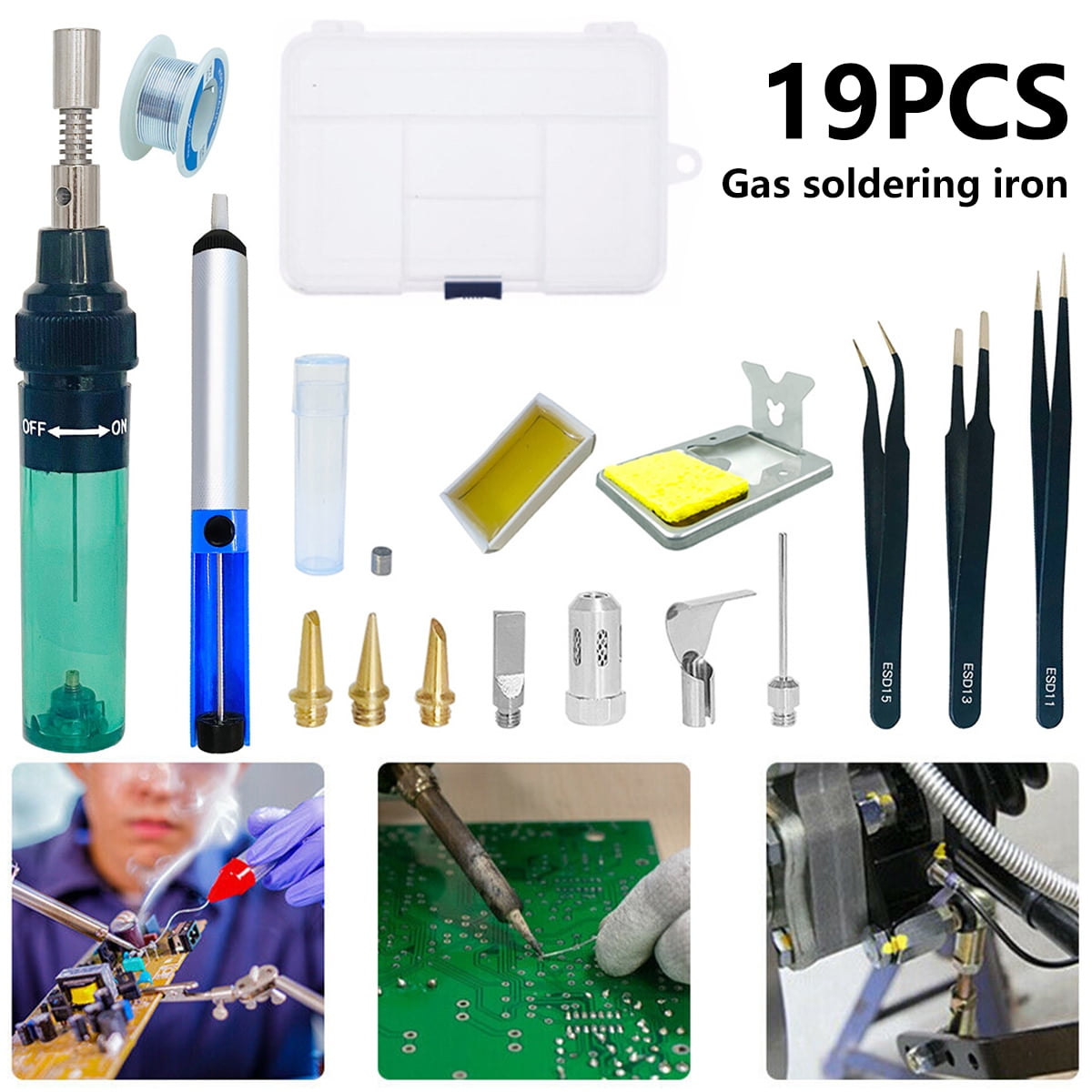 19pcs Electric Soldering Iron Gun Tool Kit 110V 60W Welding Tool Set 