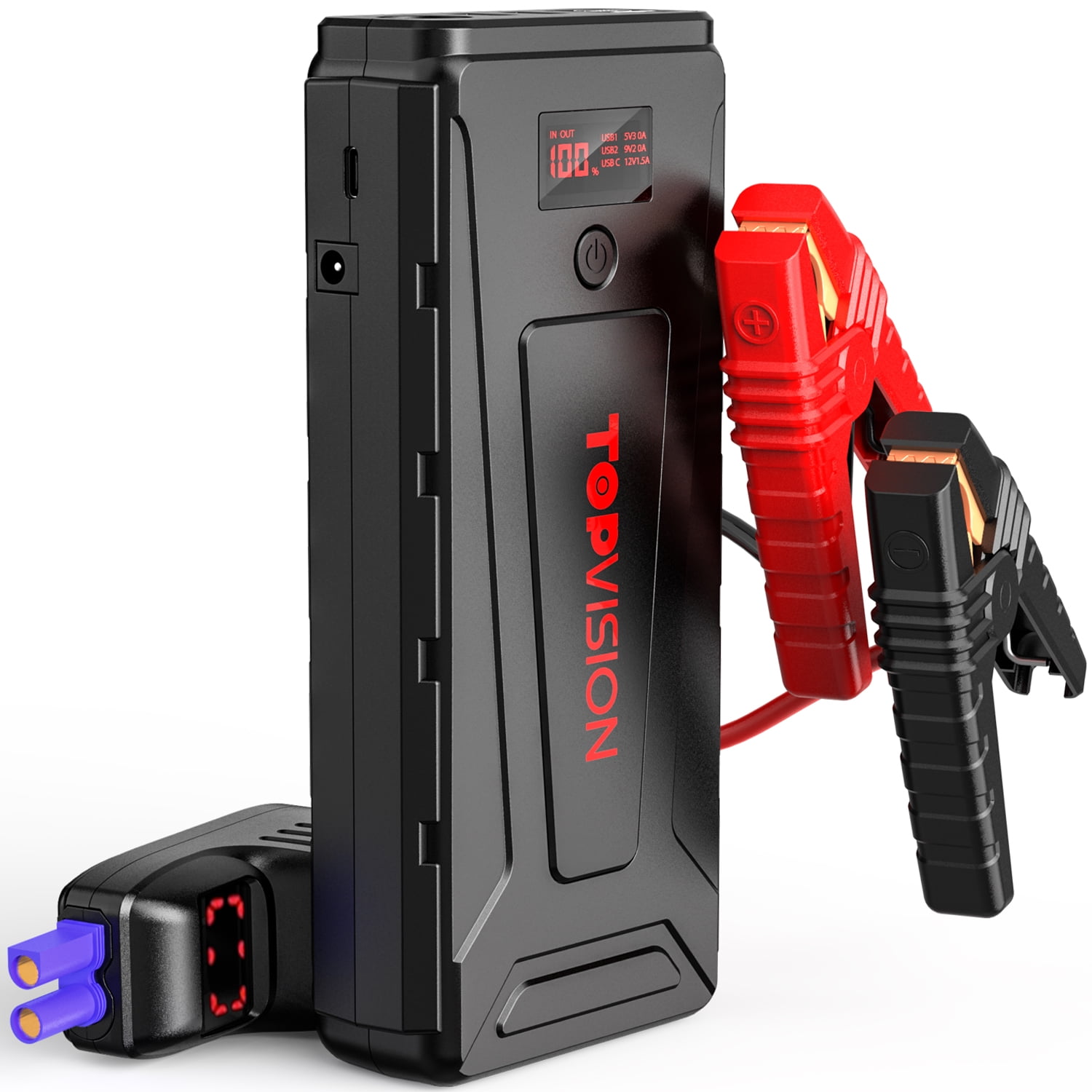 TOPVISION 2200A Peak Portable Car Power Pack with USB Quick Charge 3.0 Battery Jumper Starter Up to 8.0L Gas or 8L Diesel Engine 12V Portable Auto Battery Booster 