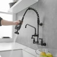 thumbnail image 6 of Commercial Restaurant Pull Down 2-Handle Wall Mount Pre-Rinse Spray Utility Kitchen Faucet in Matte Black, 6 of 13
