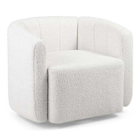 Sherpa Accent Chair, Swivel Barrel Chair with Curved Back & Armrests, 360° Spin, Modern Upholstered Living Room Chair for Bedroom, Study, White