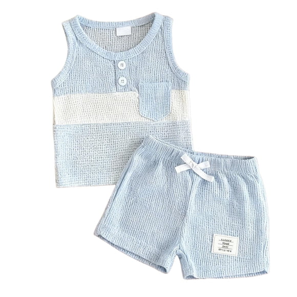 Splozh Kids Clothes Boys Baby Boy Summer Clothes Contrast Color Sleeveless Tops High Waist Shorts Toddler Outfits Cute Set Sky Blue,3-6 Months