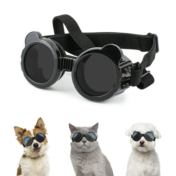 NAMSAN Pet Goggles Adjustable Dog Sunglasses UV Protection Windproof for Small Dogs-Black