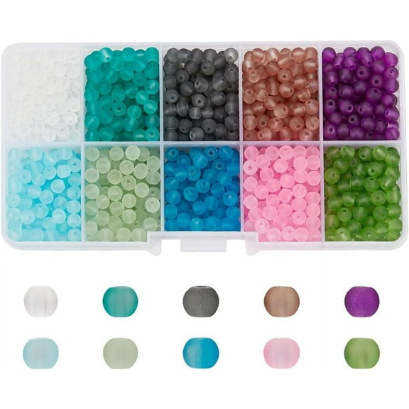 PH 800pcs Glass Beads for Jewelry Making 4mm Frosted Glass Bead 10 Color Seed Beads Mini Beads Transparent Frosted Beads for Necklace Bracelet Earring Jewelry Making Colorful