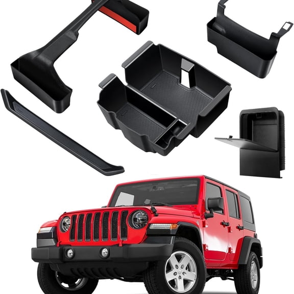 5PCS Center Console Organizer for 2024 2025 Jeep Wrangler JL JLU 4XE and Gladiator JT Accessories, Gear Shift Storage Tray, Hanging Storage Box, Armrest Hidden Box, Passenger Side Grab Bar Tray