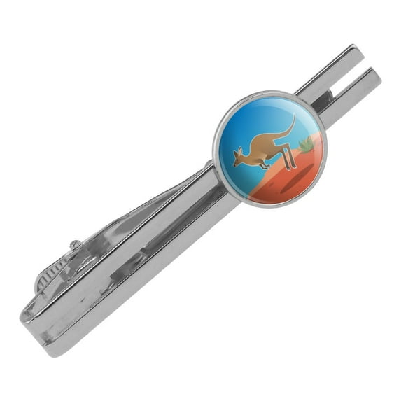 Kangaroo Hopping in the Australian Outback Round Tie Bar Clip Clasp Tack Silver Color Plated