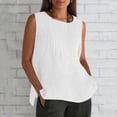thumbnail image 2 of KHONTS Linen Plus Size Tank Tops for Women Crewneck Pleated Front Sleeveless Summer Holiday Shirts White XL, 2 of 5