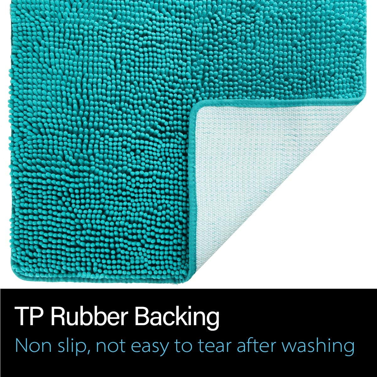 Luxury Bathroom Rug Shaggy Bath Mat 20 x 30 Inch, Washable Non Slip Bath Rugs for Bathroom Shower, Soft Plush Chenille Absorbent Carpets Mats, Teal Blue