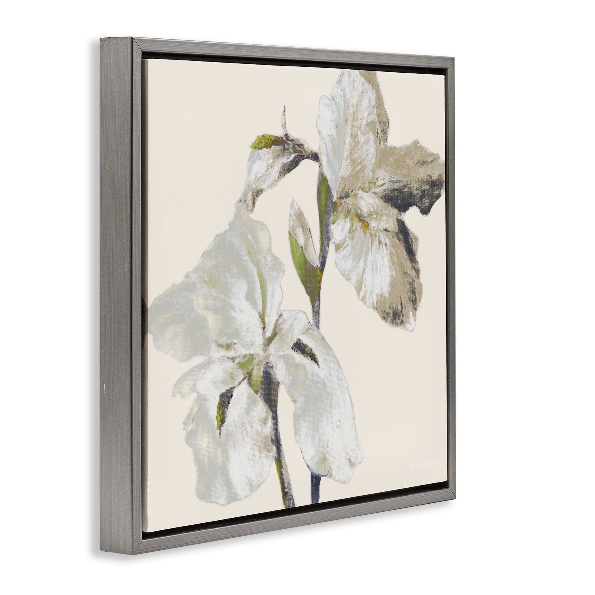 Stupell Industries Irises Soft Beige Gray Framed Floater Canvas Wall Art, design by Lanie Loreth