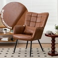 thumbnail image 5 of Bonded Leather Armchair, Modern Accent Chair High Back, Living Room Chairs With Metal Legs And Soft Padded, Sofa Chairs For Home Office,Bedroom,Dining Room (Brown-1pc), 5 of 9
