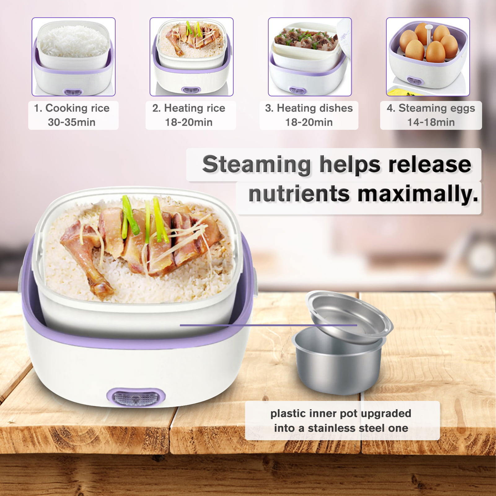 Cooking Mini and Portable Can be Used as Lunch Box Green Heating 1.0 Liter Warming with Dish Steam Plate Mini Rice Cooker 
