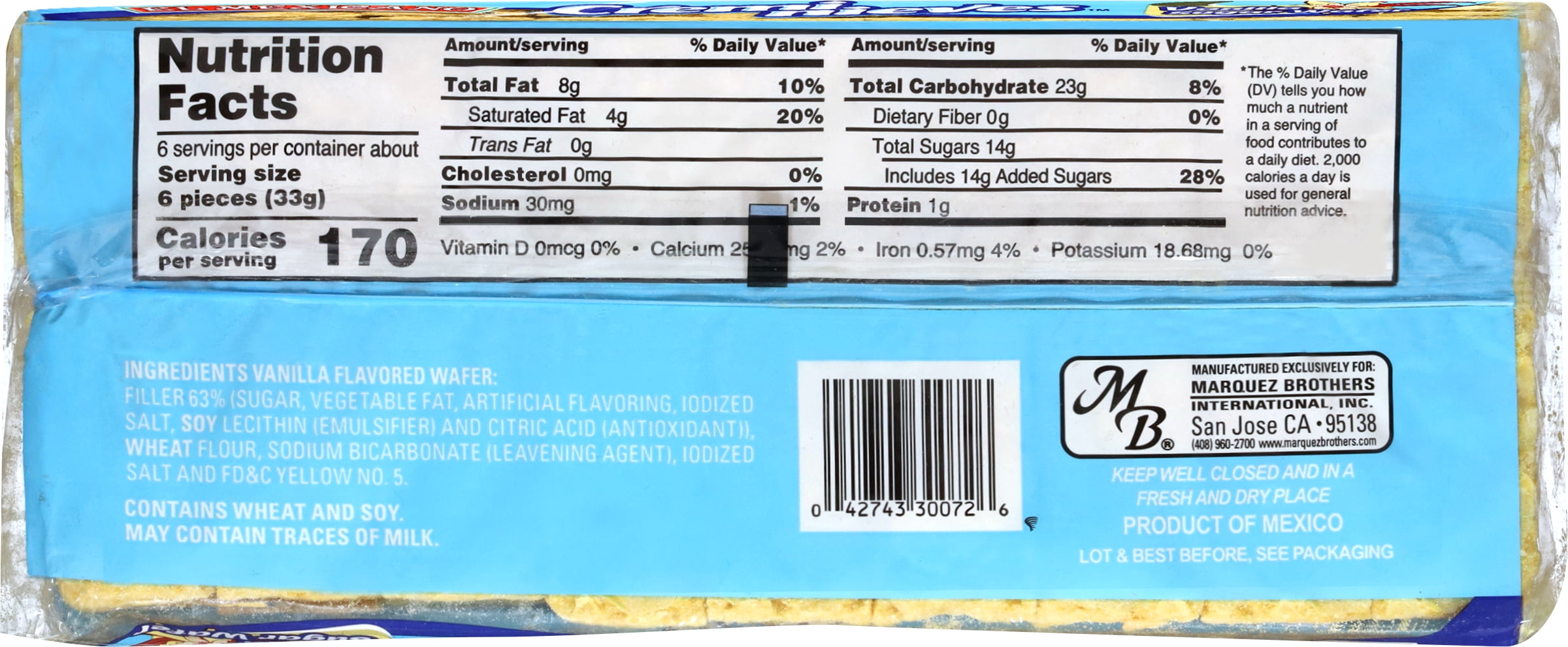 (6 pack) El Mexicano Creminieves Vanilla Sugar Wafers, Galletas Vainilla, 7.5 oz