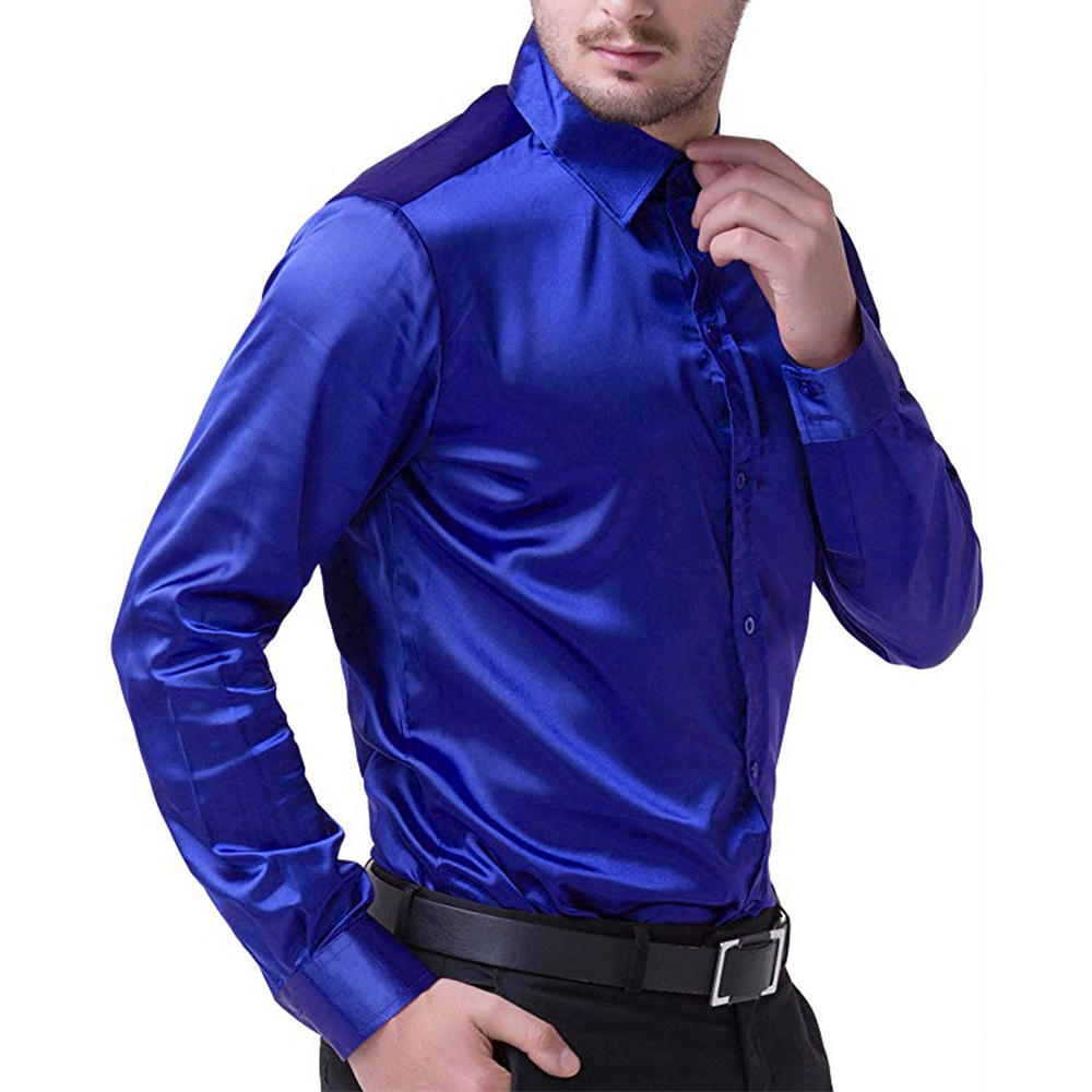 Men Formal Satin Shirts Shiny Silk 