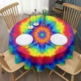 thumbnail image 3 of Rainbow Tie Dye Mandala Pattern Round Tablecloth 60"x60",Wrinkle Wipeable Table Cloth for Kitchen Dining Room Picnic Patio Party, 3 of 6