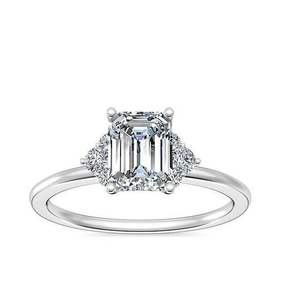 0.70 Carat Clarity-VS1 Emerald Cut Real Diamond Trendy Halo Style Bridal Ring for Women Solid 14K White Gold Size 7