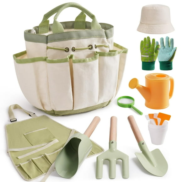 ROBOTIME Kids Gardening Tools, 17 PCS Toddler Gardening Set, Children's Gardening Tools, Metal Kids Gardening Set All in One Kit, Gardening Tools for Kids Outdoor Toys Gift for