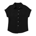 thumbnail image 6 of UACY Girls Casual Cotton Linen Button Down Short Sleeve Shirts Solid Summer Beach Blouses Tops with Pocket (Black, 5-6 Years), 6 of 7