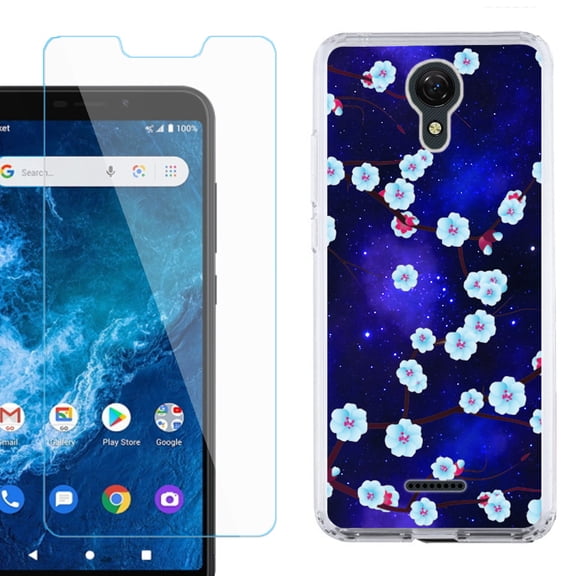 Slim-Fit Protective Phone Case compatible with Cricket Icon 2, with Tempered Glass Screen Protector, by OneToughShield ® - Blossom Stars