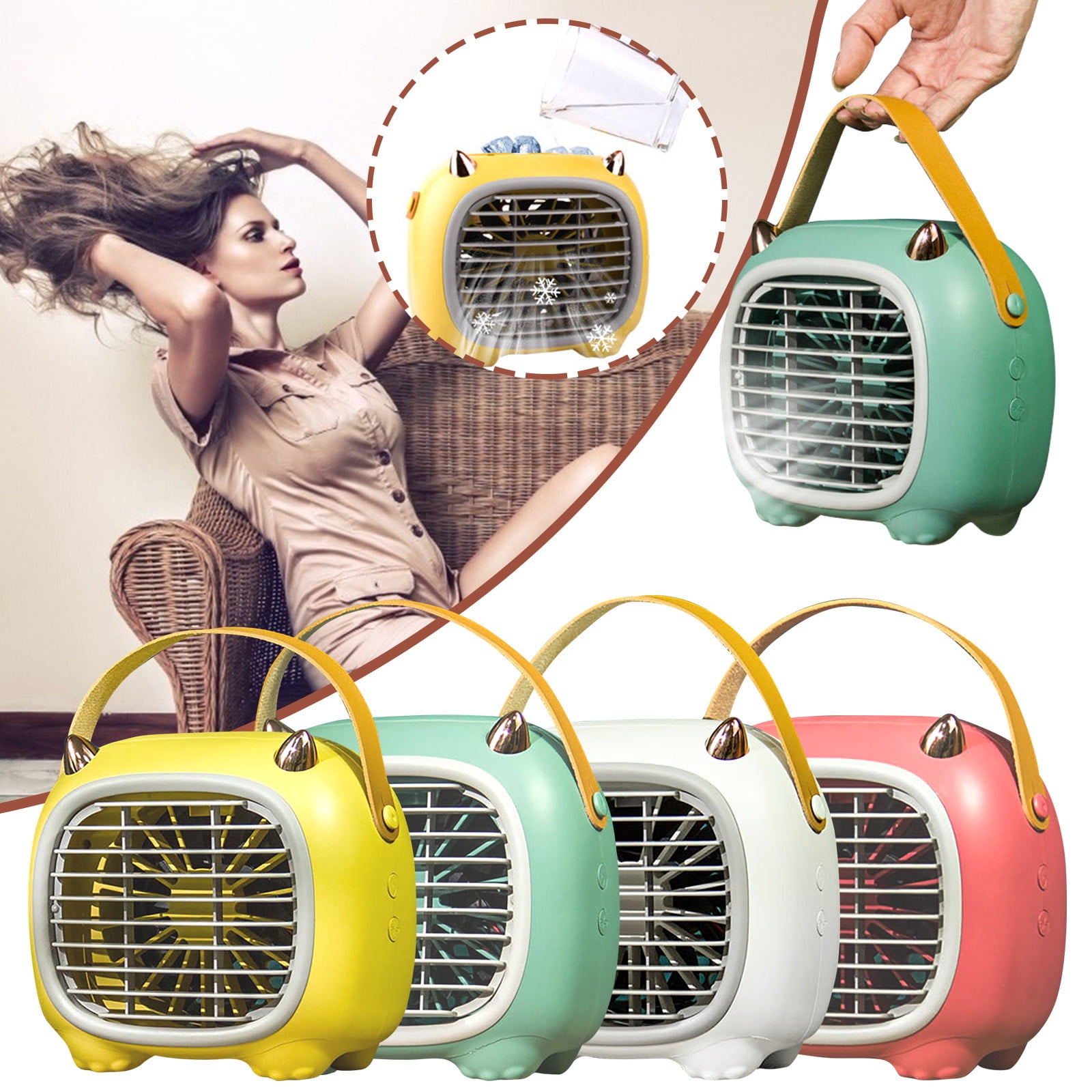 PHIGZNT Portable Air Conditioners - Portable AC Unit - Small Personal Evaporative Air Cooler & Fan for Bedroom, Office, Car, Camping, White