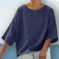 thumbnail image 2 of Diufon Cotton Linen Tees for Women Summer Casual Solid Color Tops Round Neck Short Sleeve T-Shirts, 2 of 8