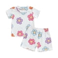 thumbnail image 3 of oelaio Girls Summer Outfits Cute Flower Printed 2 Piece Clothes Short Sleeve T-Shirts and Elastic Waist Shorts Kids Casual Lounge Pajama Sets White 2 Years, 3 of 7
