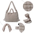 thumbnail image 3 of Bolso Hombro Acolchado Plisado Popular Mochila Escolar Acolchada Gran Capacidad para Estudiantes F (Caqui), 3 of 9