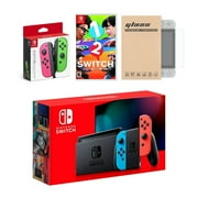 Nintendo Switch Red/Blue Joy-Con Console Bundle with an Extra Pair of Neon Pink/Green Joy-Con, 1-2 Switch, and Mytrix Tempered Glass Screen Protector