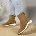 thumbnail image 4 of Lovzfmll Ankle Boots for Women, Plus Size Wedge Suede Side Zipper, Chunky Low Heel Round Toe Boots Casual Fall Brown Boots, 4 of 9